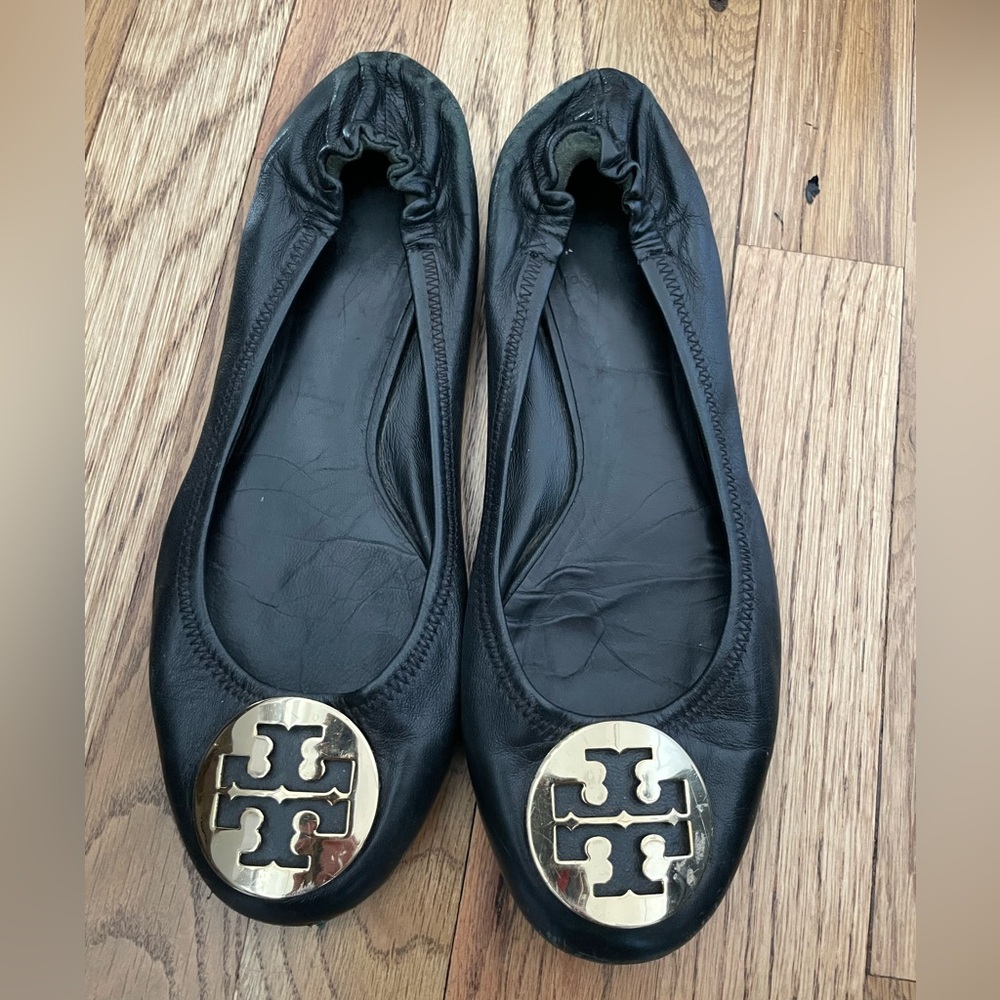 Tory Burch Black Leather Ballet Flats